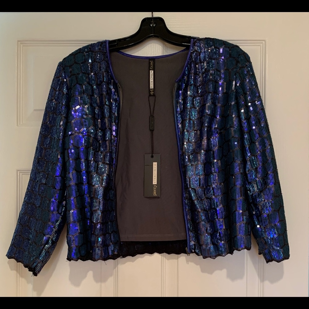 Blue Sequin Crop Jacket